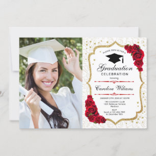 Convite Festa de formatura com foto - Dourado branco verme