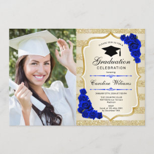 Convite Festa de formatura com foto - Dourado Royal Blue
