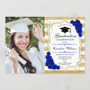 Convite Festa de formatura com foto - Dourado Royal Blue