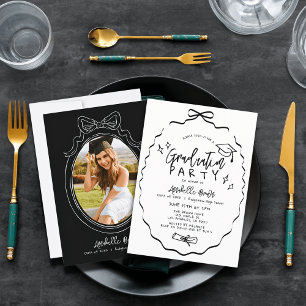 Convite Festa de Formatura com Foto e Laço Preto Desenhado
