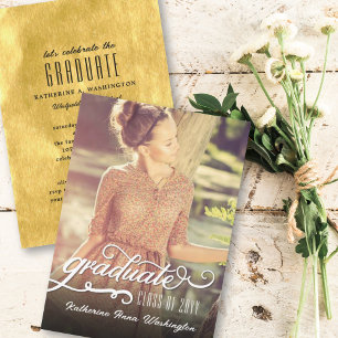 Convite Festa de Formatura com Foto em Folha Dourada Rascu
