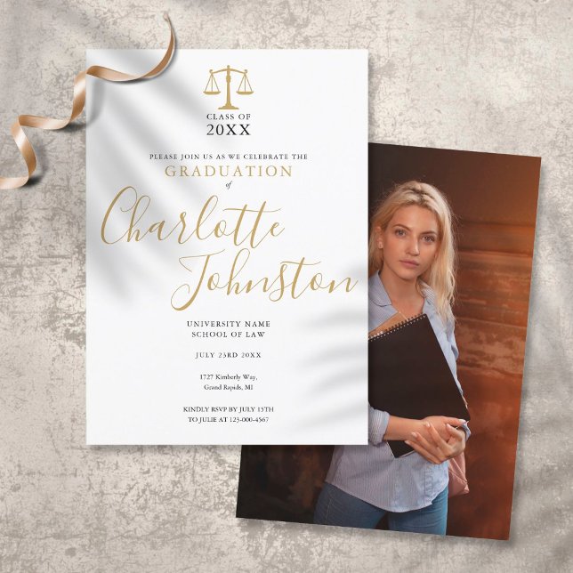 Convite Festa de Formatura com Foto em Script Dourado na F (Criador carregado)