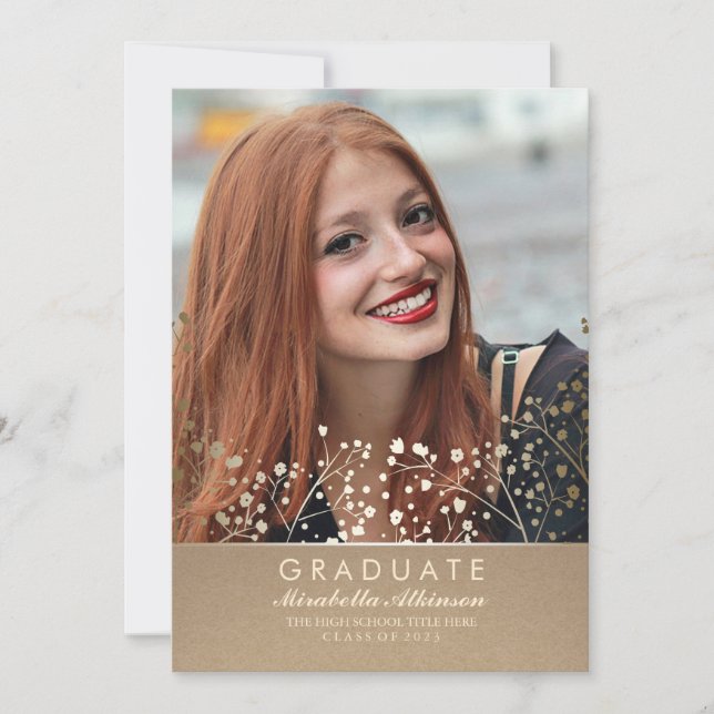 Convite Festa de Formatura com Foto Floral Dourada - Convi (Frente)