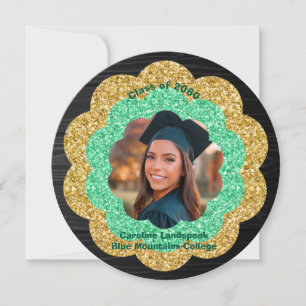 Convite Festa de Formatura com Foto Floral Verde Dourado C