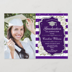 Convite Festa de formatura Com Foto - Prata Púrpura Branco