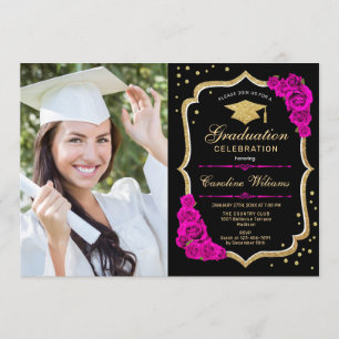 Convite Festa de formatura com foto - preto Dourado rosa q