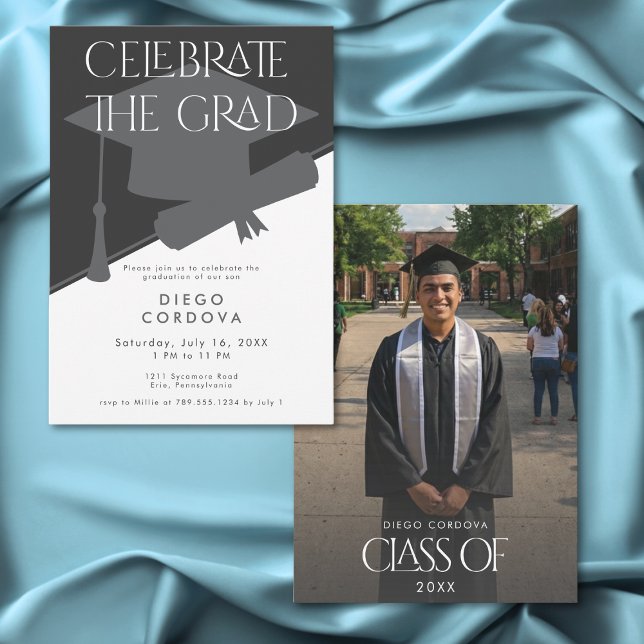 Convite Festa de Formatura com Foto Preto e Branco Moderna (Criador carregado)