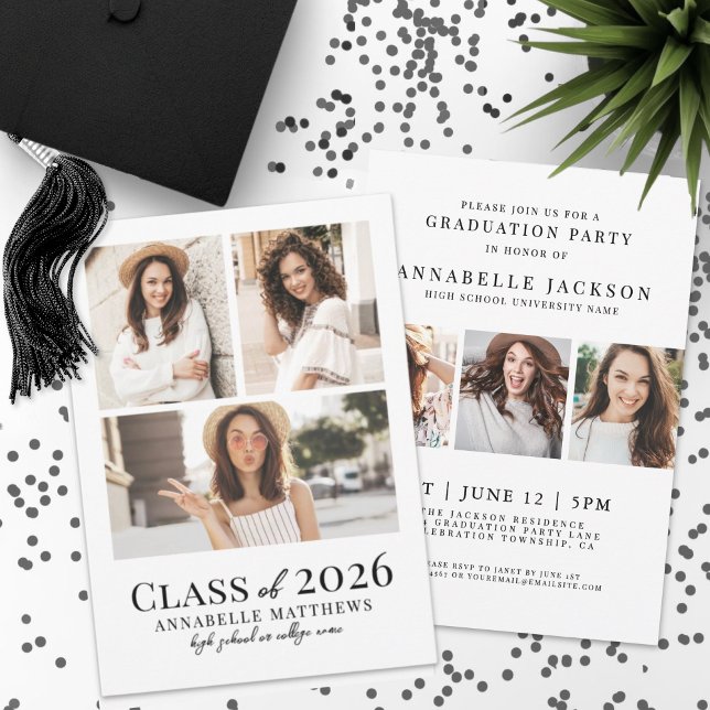 Convite Festa de Formatura com Fotos Elegantes (Elegant Simple Photo Graduation Party Invitation)