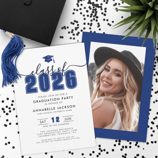 Convite Festa de Formatura com Fotos Sensuais (Blue Photo Graduation Party Invitation )