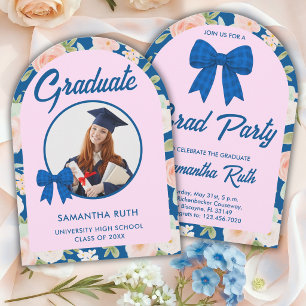 Convite Festa de Formatura com Laço de Ginga Azul de Flor