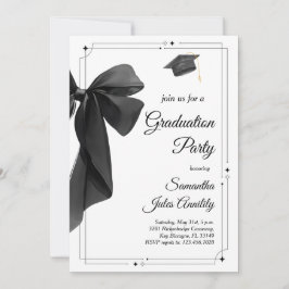 Convite Festa de Formatura com Laço Preto Moderno e Elegan