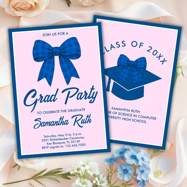 Convite Festa de Formatura com Laço Xadrez Azul (Criador carregado)