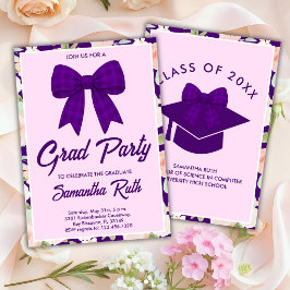 Convite Festa de Formatura com Laço Xadrez Roxo de Flor Si