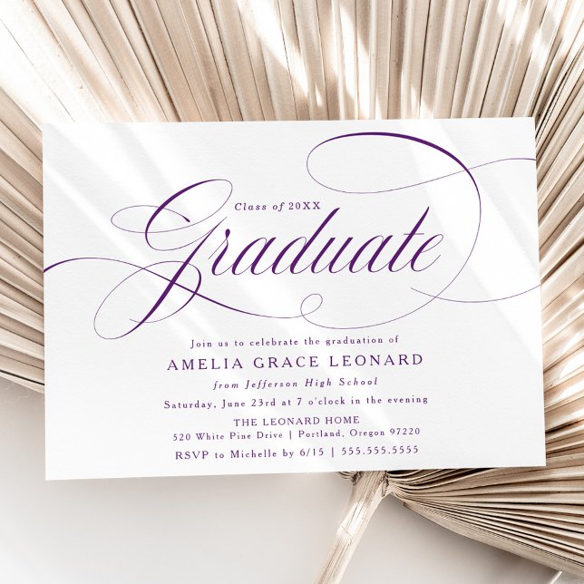 Convite Festa de Formatura com Letra Roxa Elegante (Criador carregado)