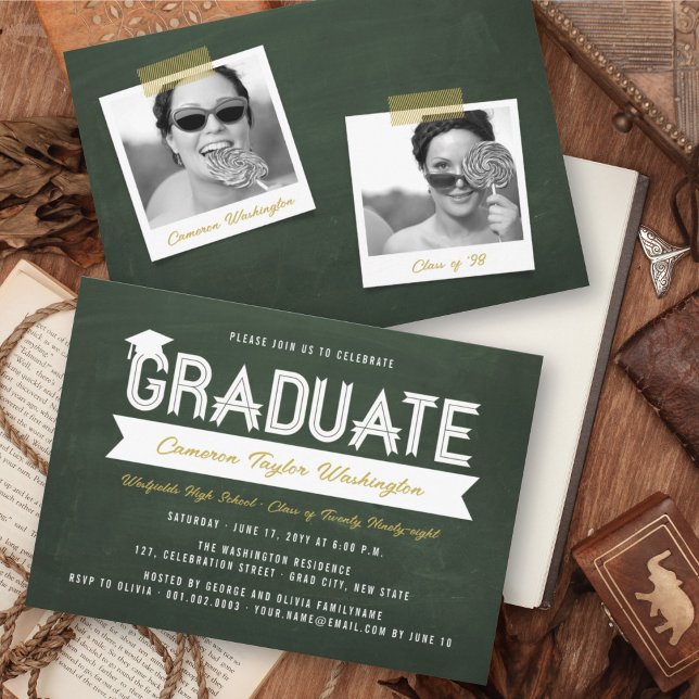 Convite Festa de Formatura com Quadro Negro e Fita Simples (Criador carregado)