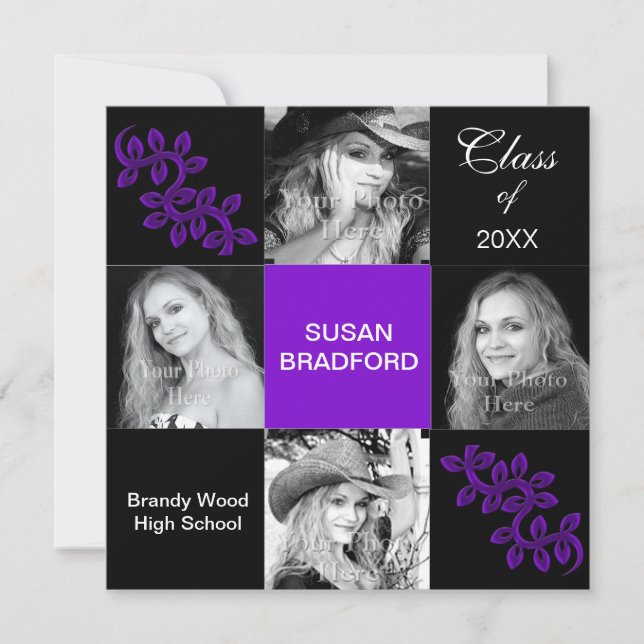 Convite Festa de formatura/Convite/Roxo Feminina, Ano (Frente)