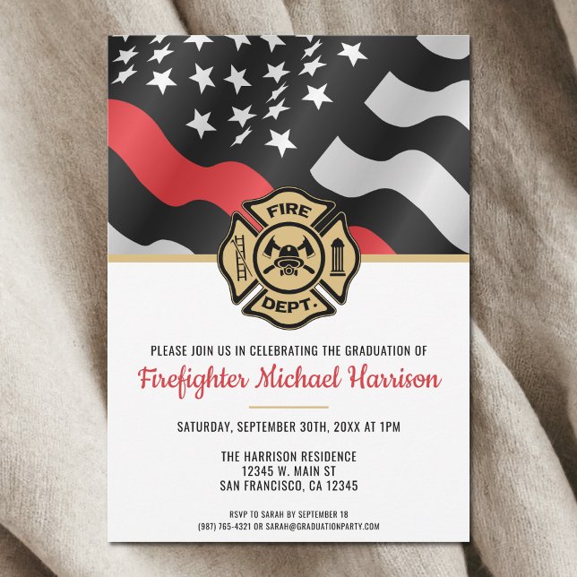 Convite Festa de formatura da Academia de Bombeiros (Fireman Firefighter Fire Academy Graduation Party Invitation)