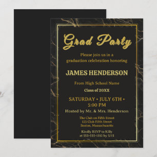 Convite Festa de formatura da Caligrafia em Mármore Negro 