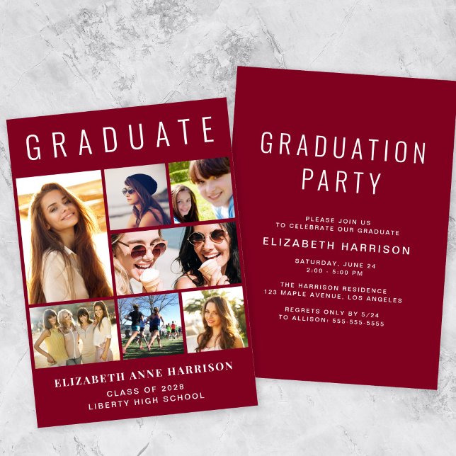 Convite Festa de formatura da Clareta Fotográfica Moderna (A modern photo collage graduation party invitation to celebrate the graduate's achievements)