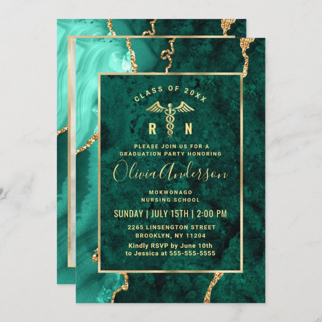 Convite Festa de formatura da Escola de Enfermagem Verde D (Frente/Verso)