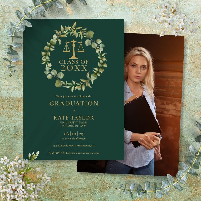 Convite Festa de formatura da Escola de Foto Emerald Garla (Emerald Garland Photo Law School Graduation Party Invitation)
