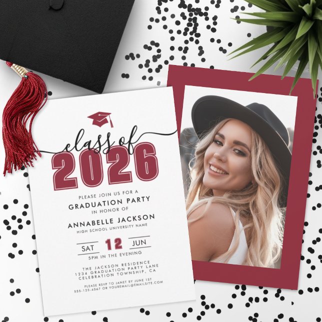 Convite Festa de Formatura da Foto Vermelha (Red Photo Graduation Party Invitation)