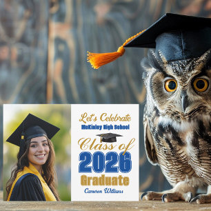 Convite Festa de Formatura da Turma de 2026 Blue Gold Phot