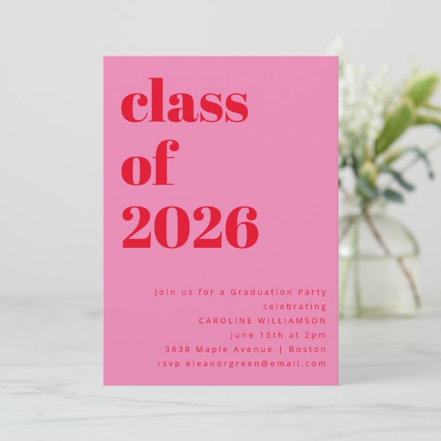 Convite Festa de Formatura da Turma de 2026 em Rosa e Verm (Em pé/Frente)