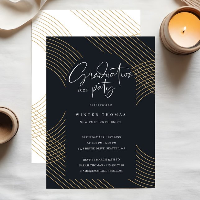 Convite Festa de formatura de Arcos Concentrados de Script (Modern Script Concentric Arches Graduation Party Foil Invitation)