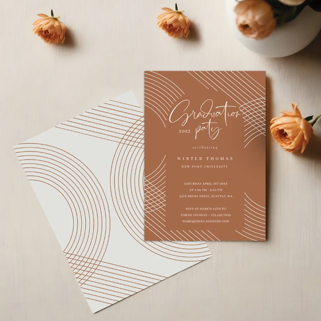 Convite Festa de formatura de Arcos Concentrados de Script (Modern Script Concentric Arches Graduation Party Invitation)
