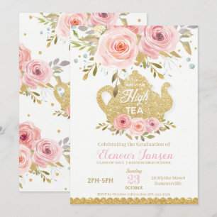 Convite Festa de formatura de Chic Pink Blush Floral Alta
