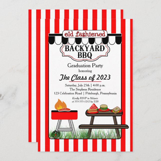 Convite Festa de formatura de CHURRASCO de quintal antigo (Frente/Verso)