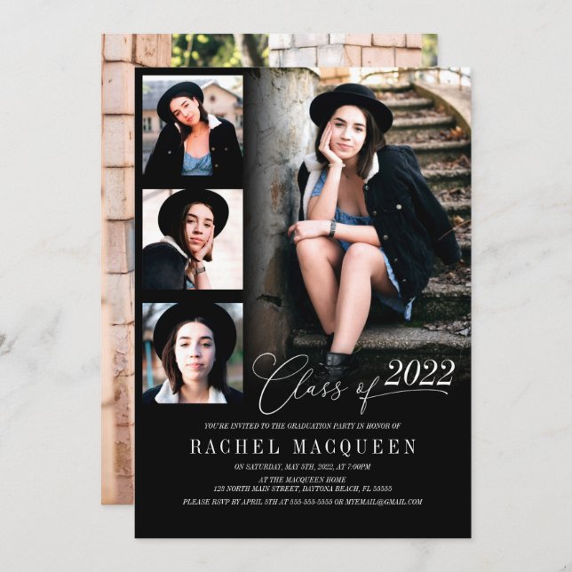Convite Festa de formatura de Colagem de Fotografias Preto (Frente/Verso)