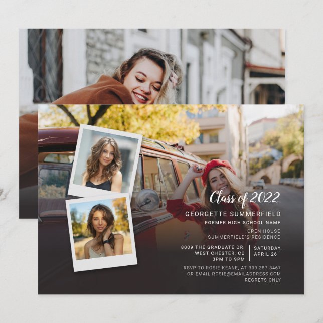 Convite Festa de formatura de Colagem de Fotos do Formando (Frente/Verso)