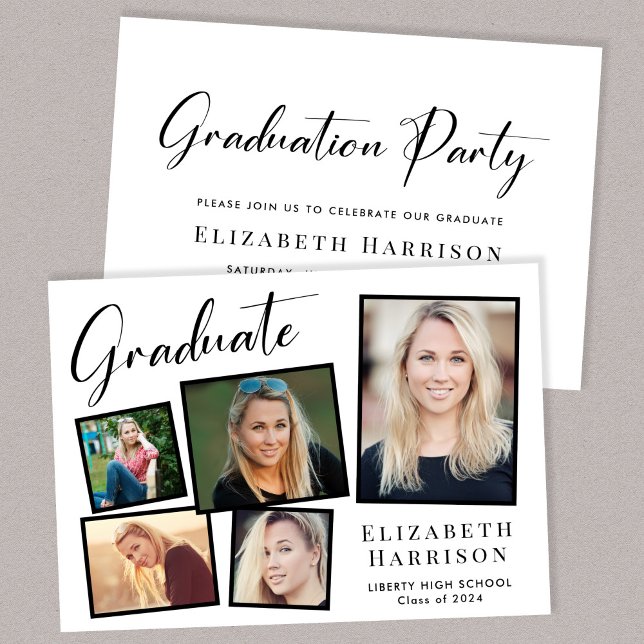 Convite Festa de formatura de Colagem de Fotos Moderna (A modern photo collage graduation party invitation to celebrate the graduate's achievements)