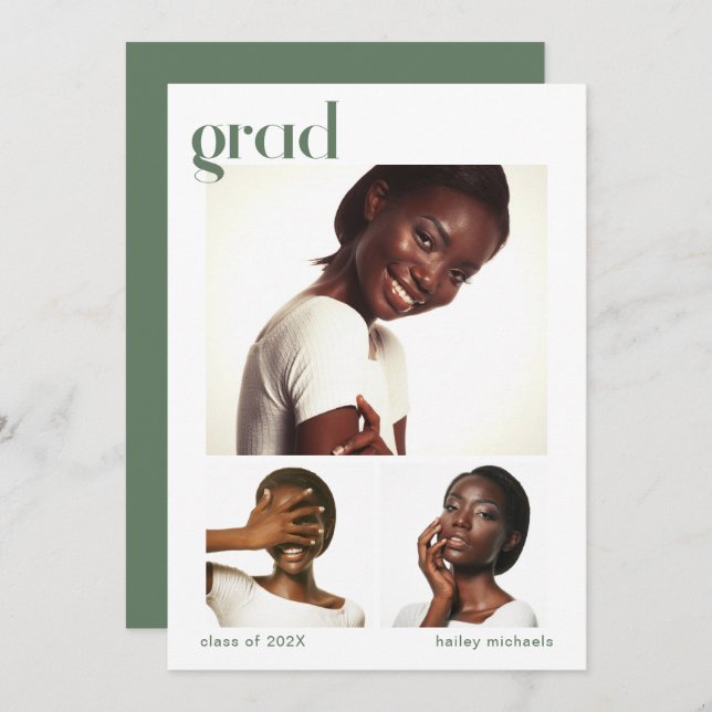 Convite Festa de formatura de Colagem de Três Fotografias  (Frente/Verso)