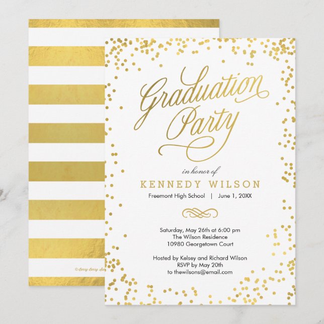 Convite Festa de formatura de COR EDITÁVEL Shiny Confetti (Frente/Verso)