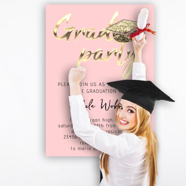 Convite Festa de formatura de download instantâneo, Dourad (Instant Download Graduation Party Gold Cup Pink Invitation)