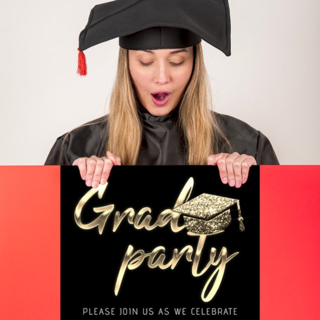 Convite Festa de formatura de download instantâneo preto D (Instant Download Graduation Party Gold Black White Invitation)