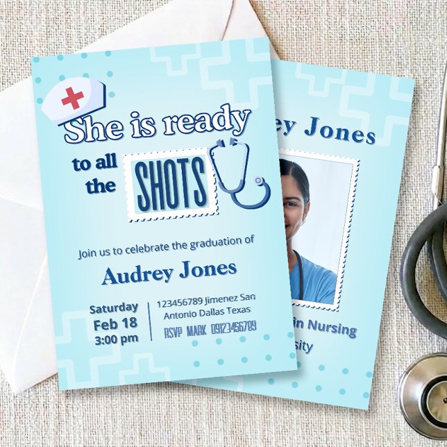 Convite Festa de Formatura de Enfermagem com Foto (Nurse Graduation Party with Photo Invitation)