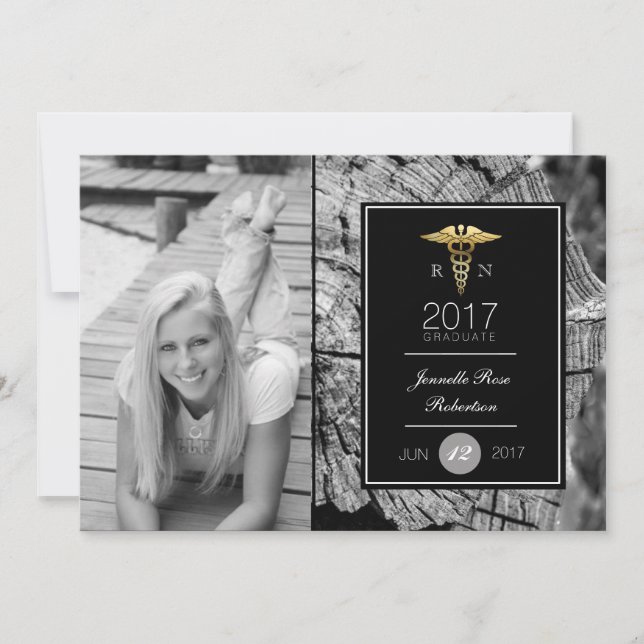 Convite Festa de formatura de Enfermagem Dourada Chic | An (Frente)