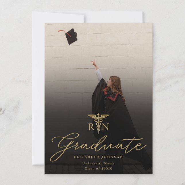 Convite Festa de Formatura de Enfermagem Gold Script RN (Frente)