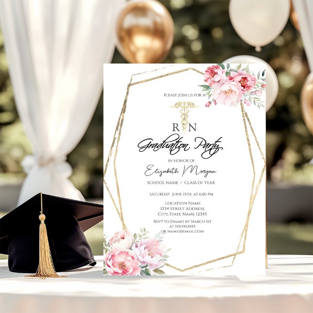 Convite Festa de formatura de Enfermeiro Boho Dourado Fram (Criador carregado)