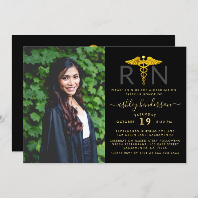 Convite Festa de formatura de Enfermeiro de Foto Moderna R (Frente/Verso)