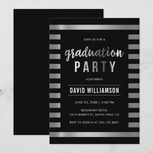 Convite Festa de formatura de faixas de prata e preto eleg