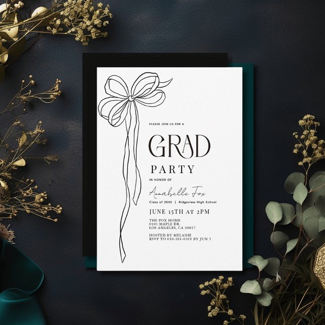 Convite Festa de formatura de fita Arco preto coquette Vin (Criador carregado)