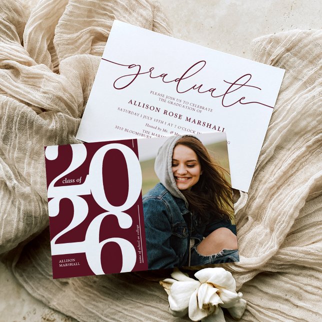 Convite Festa de formatura de Foto Burgundy 2025 (Criador carregado)