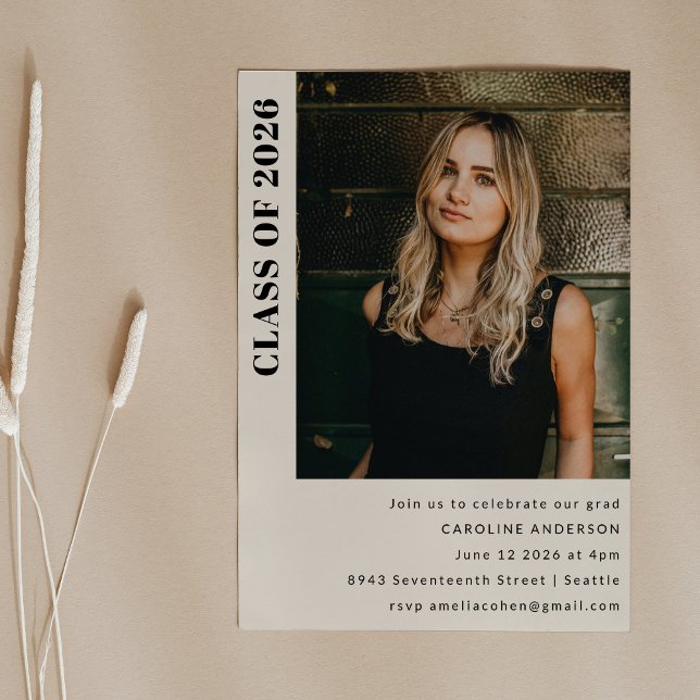 Convite Festa de formatura de Foto Cream Classe Moderna 20 (Criador carregado)