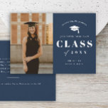 Convite Festa de formatura de Foto de Tipo Mínimo<br><div class="desc">Um simples convite para festa de formatura de fotos com grande ano de graduação,  tipo clássico e nome do estudante.</div>