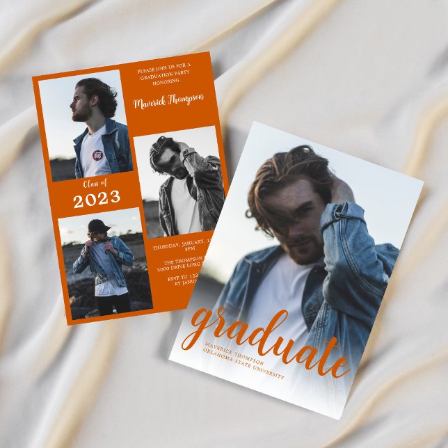 Convite Festa de formatura de Foto Laranja Mínima Queimada (Criador carregado)